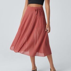 🆕NWT HALARA  High Waisted Drawstring Contrast Mesh Flowy Midi Flare Casual Skirt